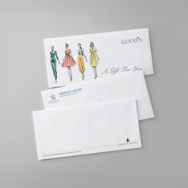 Three elegant business envelopes stacked.