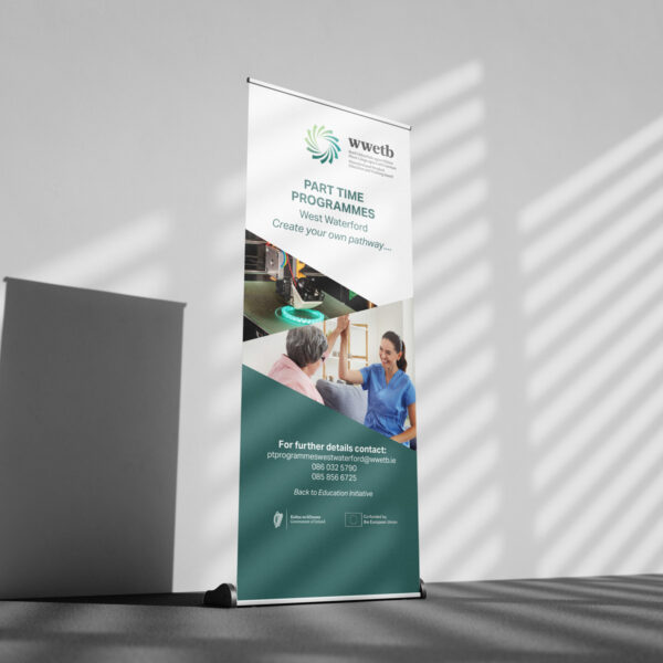 WWETB part-time programmes banner display in sunlight.