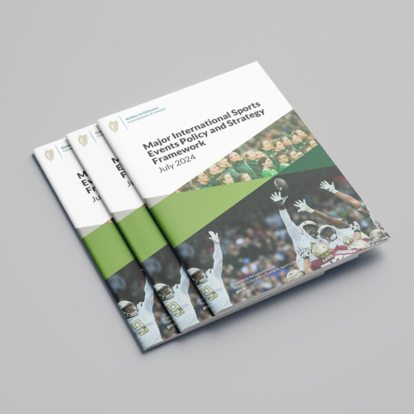 Major International Sports Policy Framework booklets stack.
