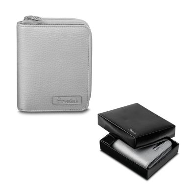 Silver leather wallet with black gift box