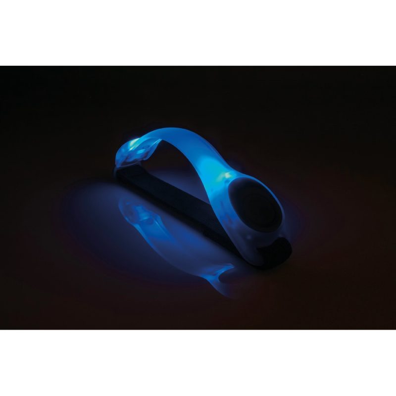 Blue LED safety wristband in the dark.
