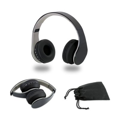 Foldable wireless headphones with storage pouch