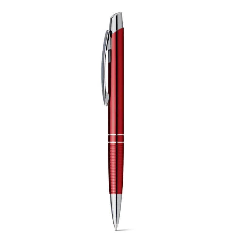 Sleek red pen with silver accents.