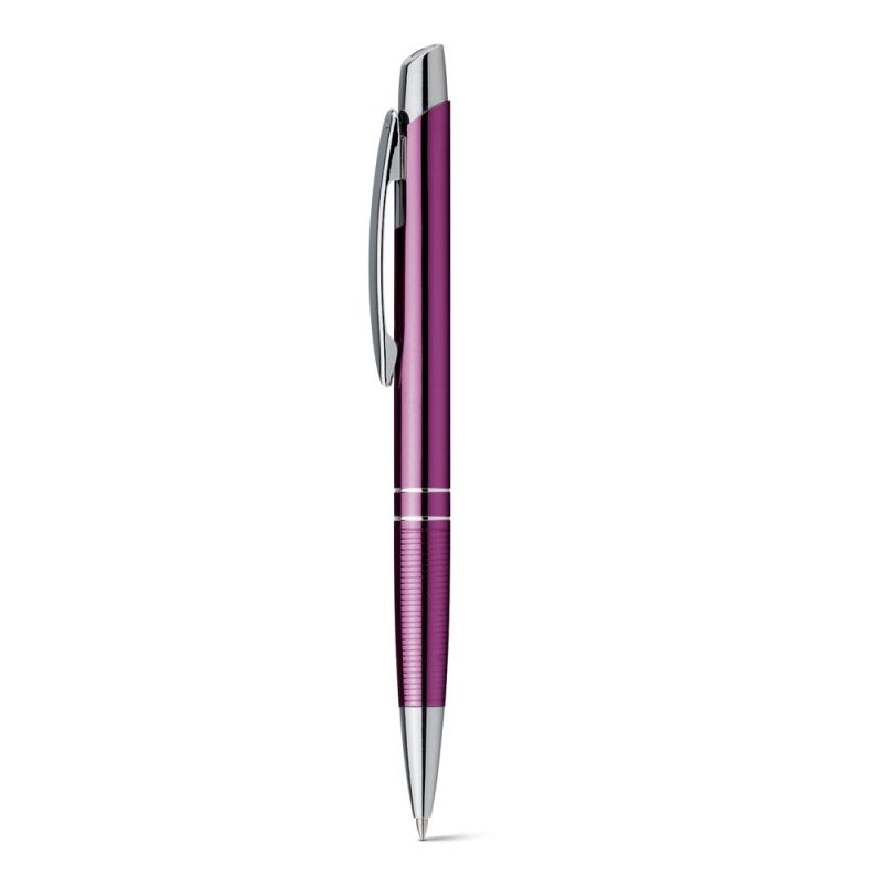 Purple pen with silver trim and clip.