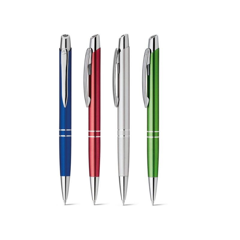 Four colourful ballpoint pens.
