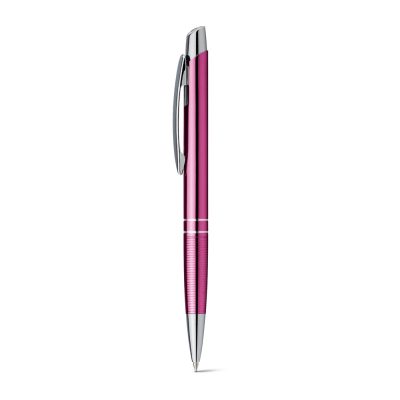 Pink metallic ballpoint pen with clip.