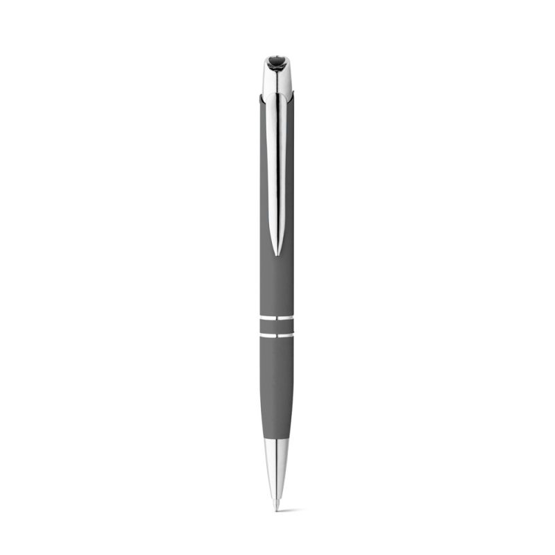 Grey and silver ballpoint pen with clip