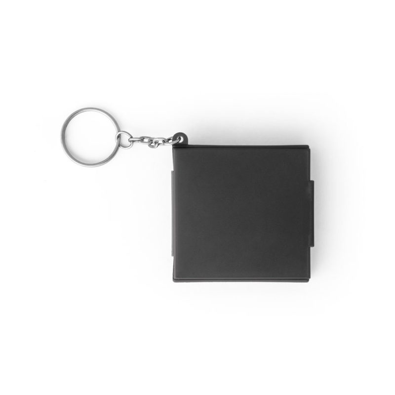 Black keychain with square case on white background.
