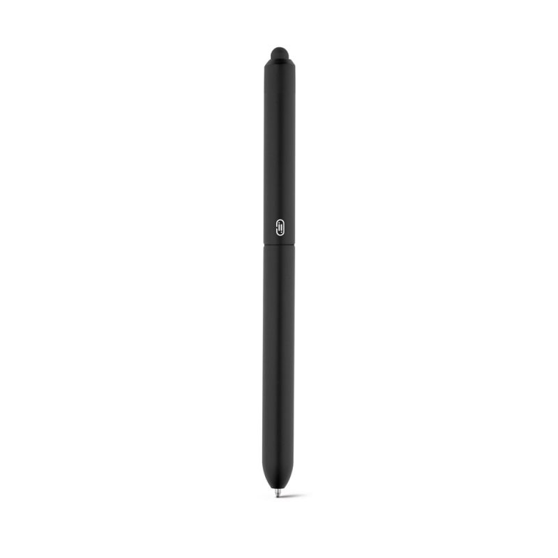 Black digital stylus pen on white background.