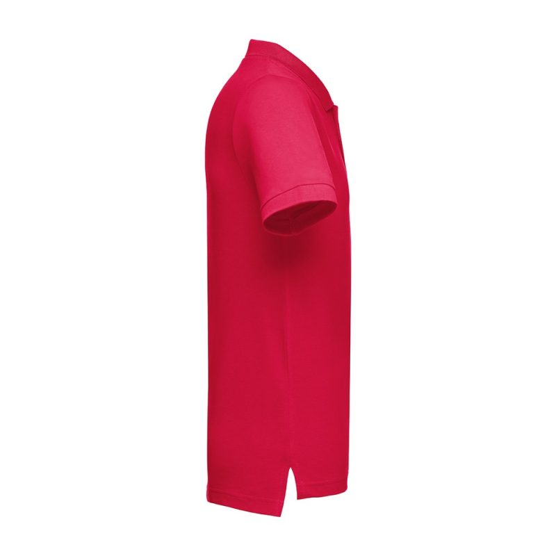 Side view of plain red polo shirt