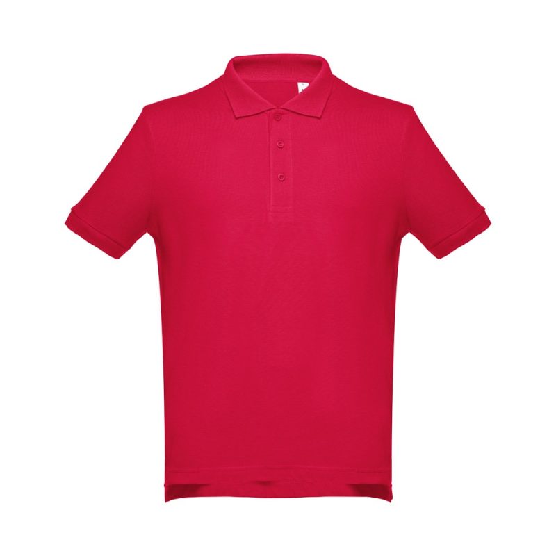 Red polo shirt on white background.