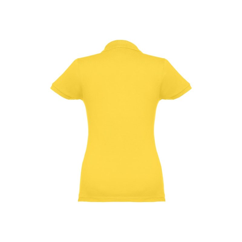 Back view of yellow short-sleeve polo shirt.