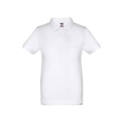 White polo shirt with collar and buttons.