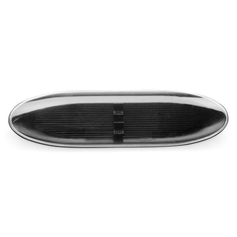 Oval vehicle side marker light on white background.