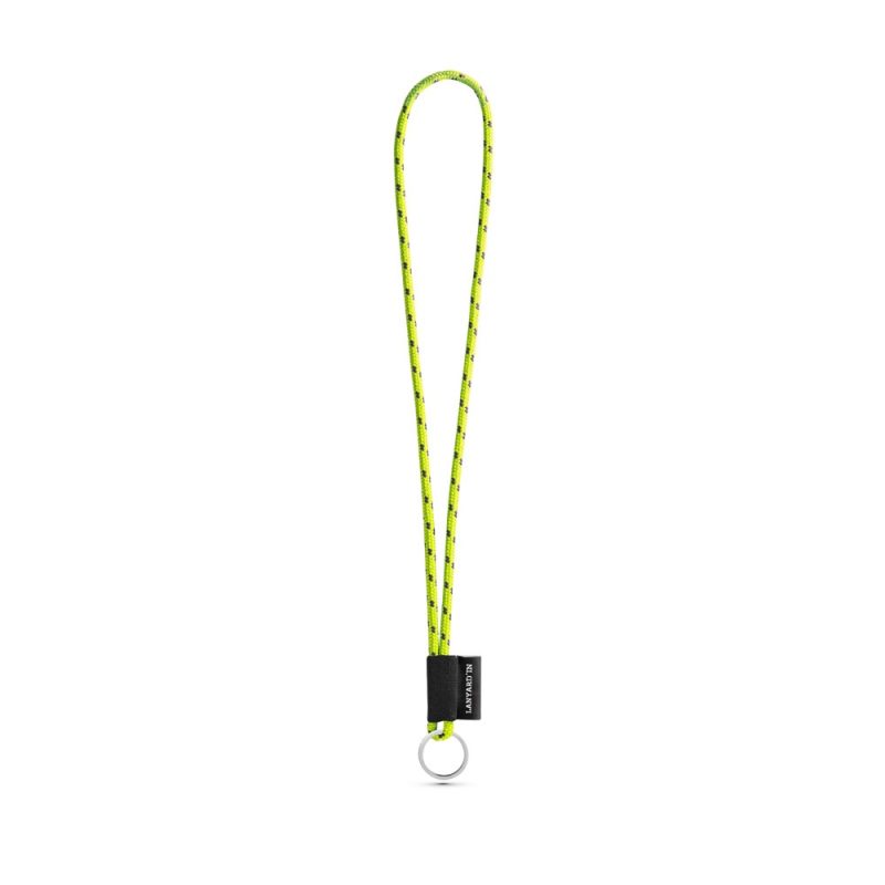 Bright yellow lanyard with metal ring attachment.