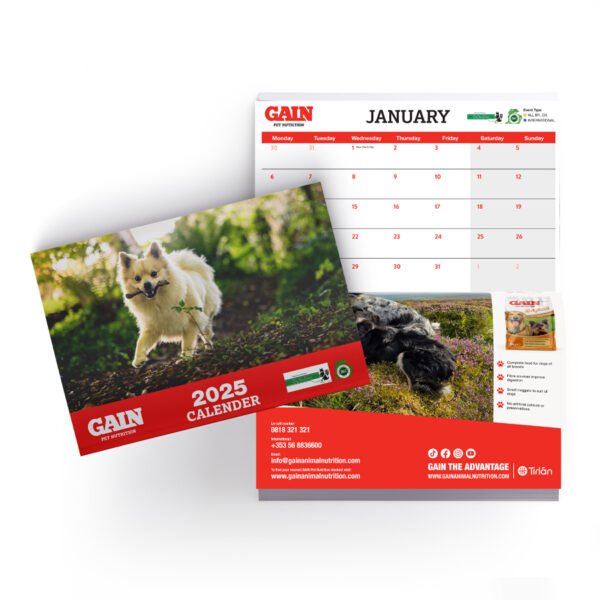 2025 calendar with dogs for pet nutrition brand.