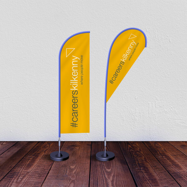 Yellow teardrop flags with hashtag careers Kilkenny.