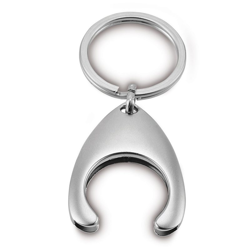 Metal keyring with an arched token holder.