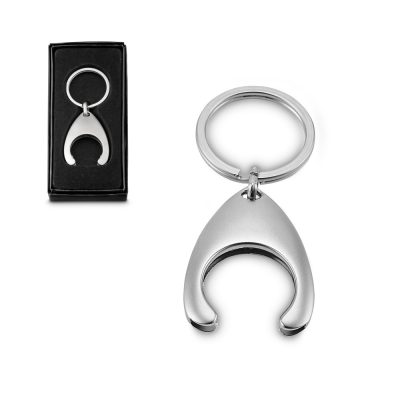 Silver keyring with bottle opener in gift box.