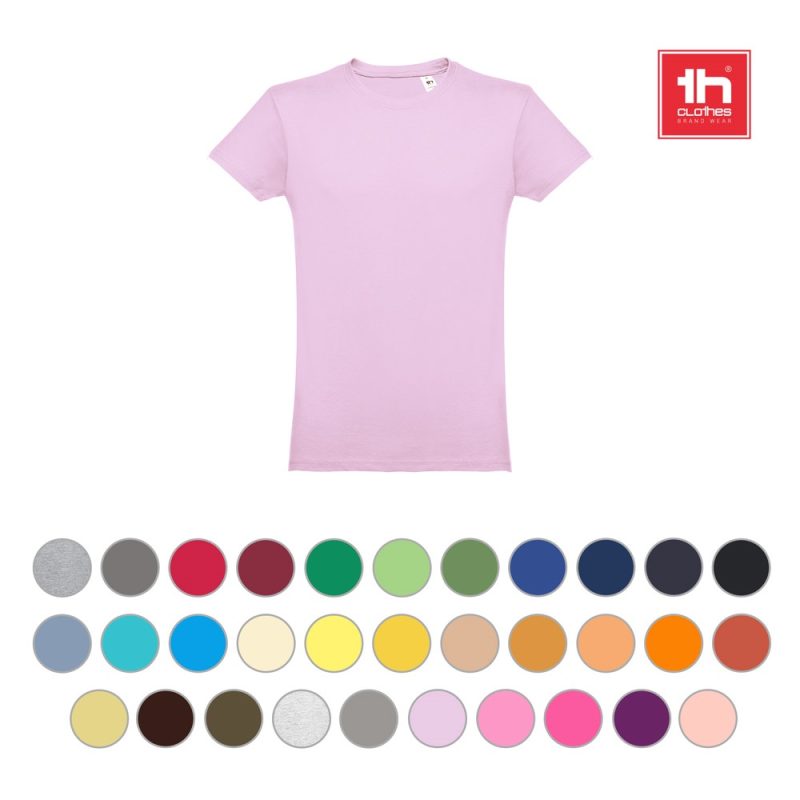 Multi-coloured t-shirt options displayed on white background.