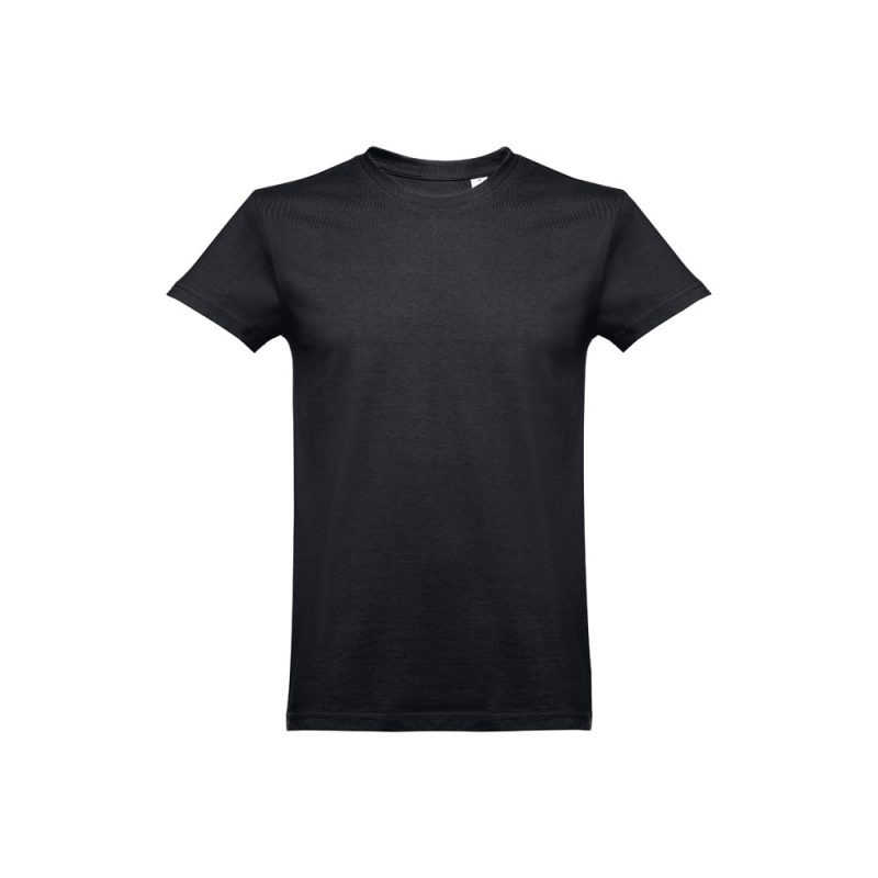 Plain black T-shirt on white background.