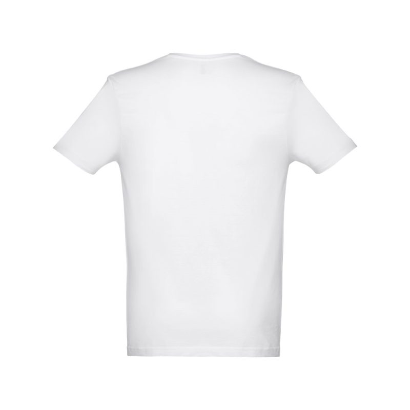 Back view of plain white T-shirt.