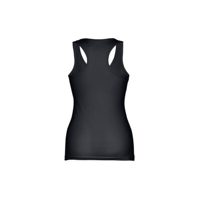 Back view of black sleeveless top.