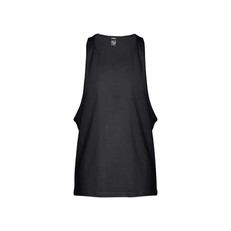Black sleeveless tank top, front view.