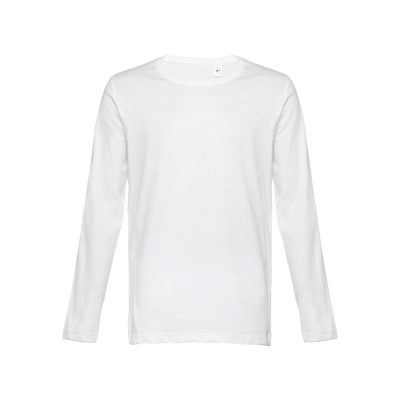 Plain white long-sleeve T-shirt, front view.