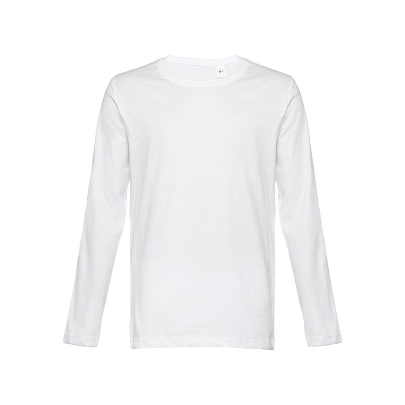Plain white long-sleeve T-shirt, front view.