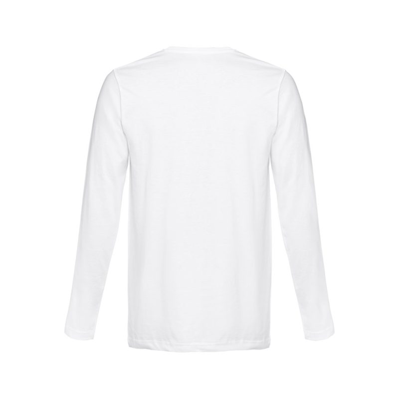 Back view of white long-sleeve shirt