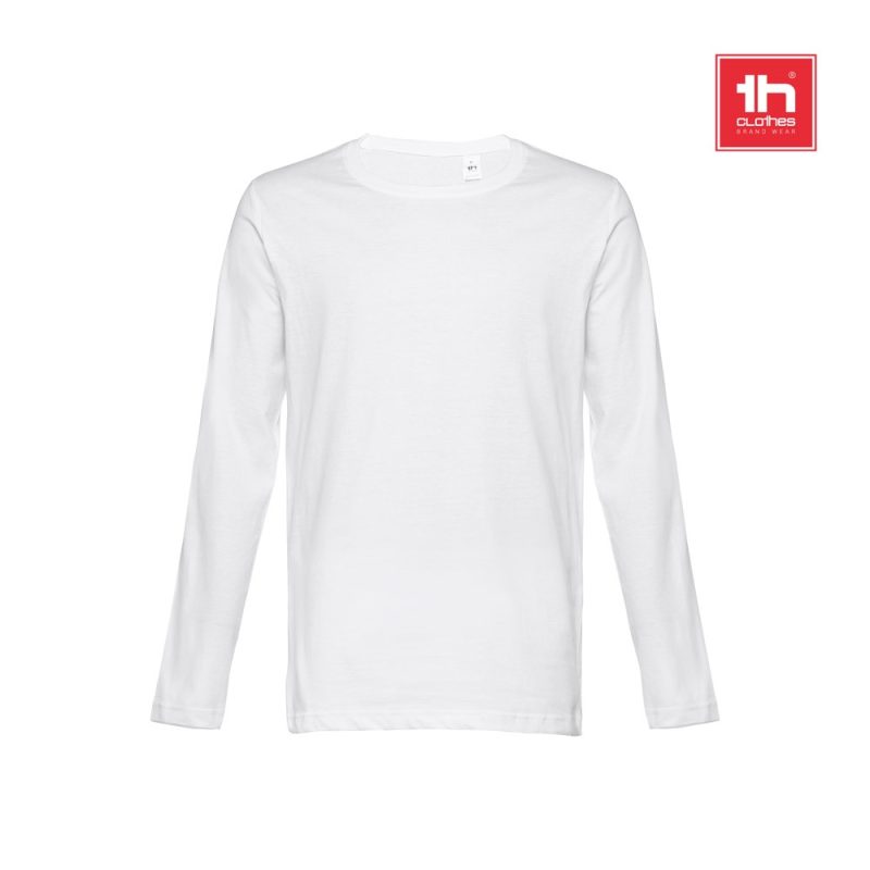 Plain white long-sleeve T-shirt front view.