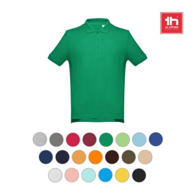 Green polo shirt with various colour options.