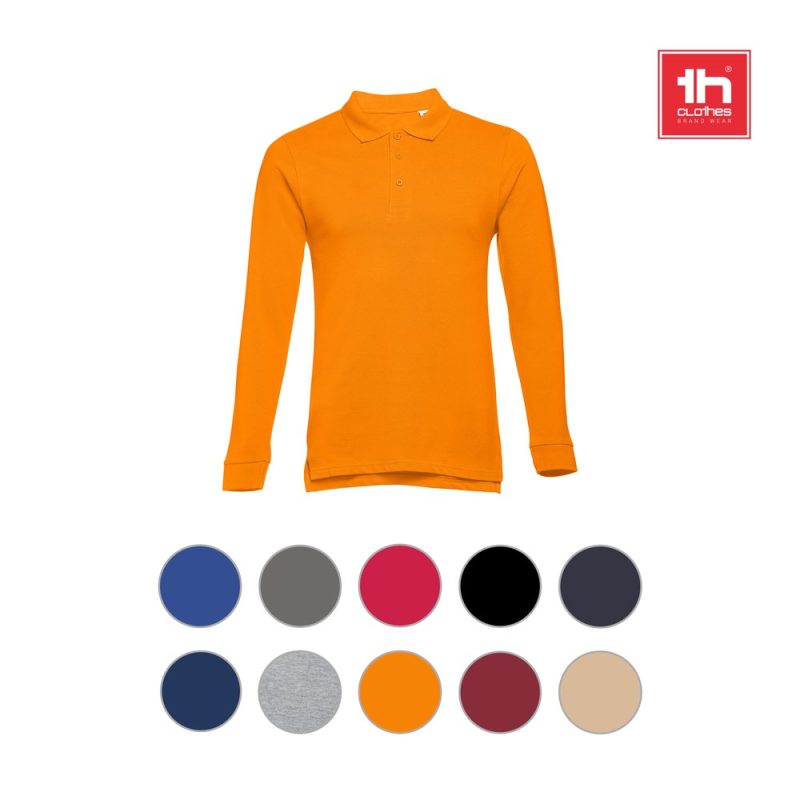 Orange long-sleeve polo shirt with colour options.