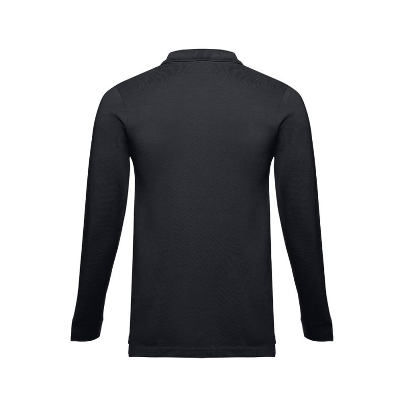 Back view of a black long-sleeve shirt.