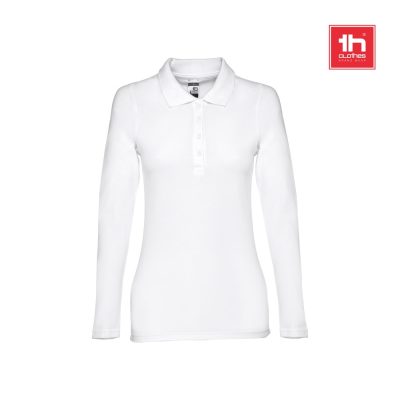 White long-sleeve polo shirt with collar.
