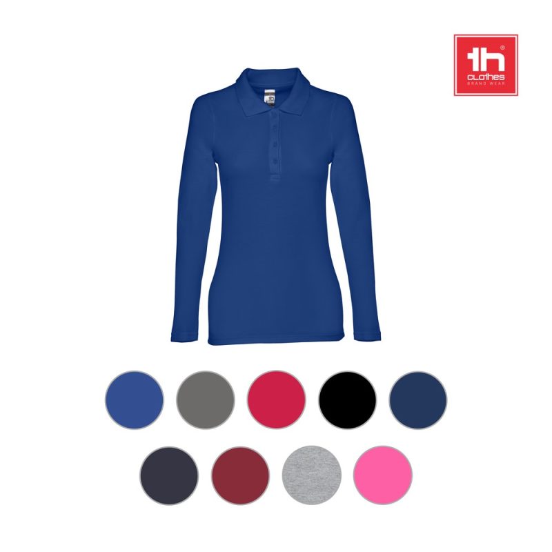 Blue long-sleeve polo shirt with colour options.
