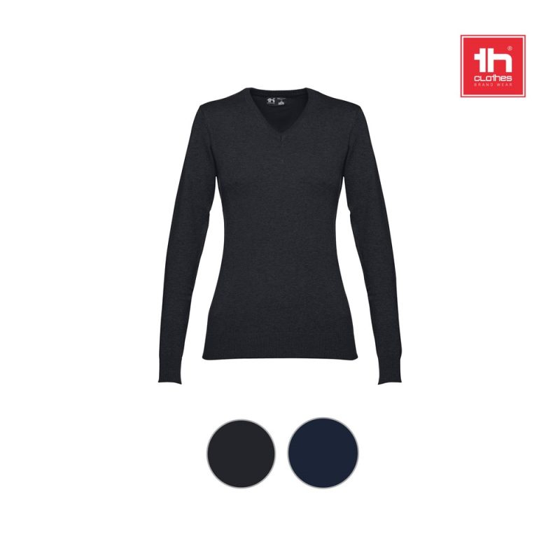 Black long-sleeve V-neck top, two colour options.