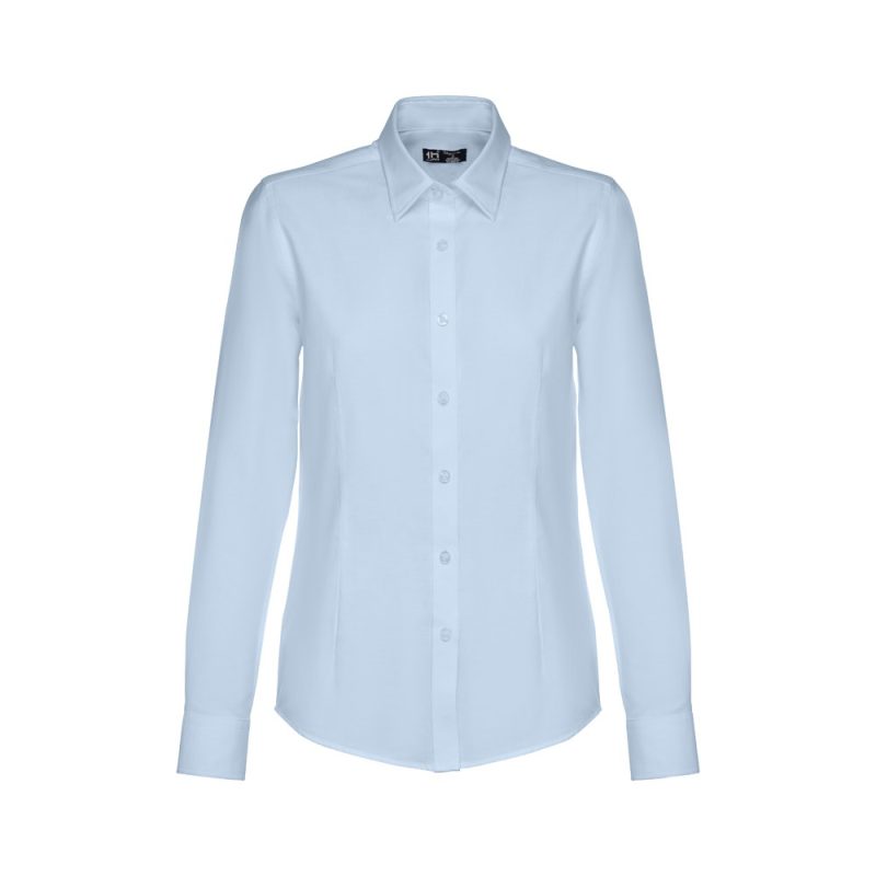 Light blue long-sleeve women's shirt, formal style.