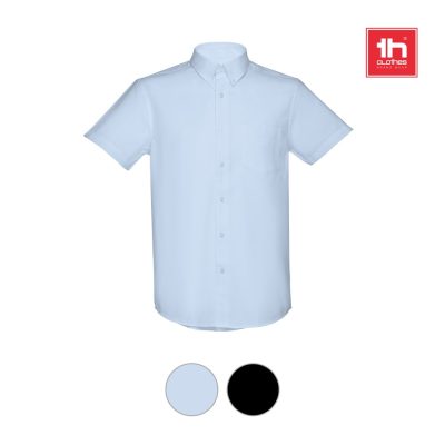 Light blue short-sleeve shirt with logo.