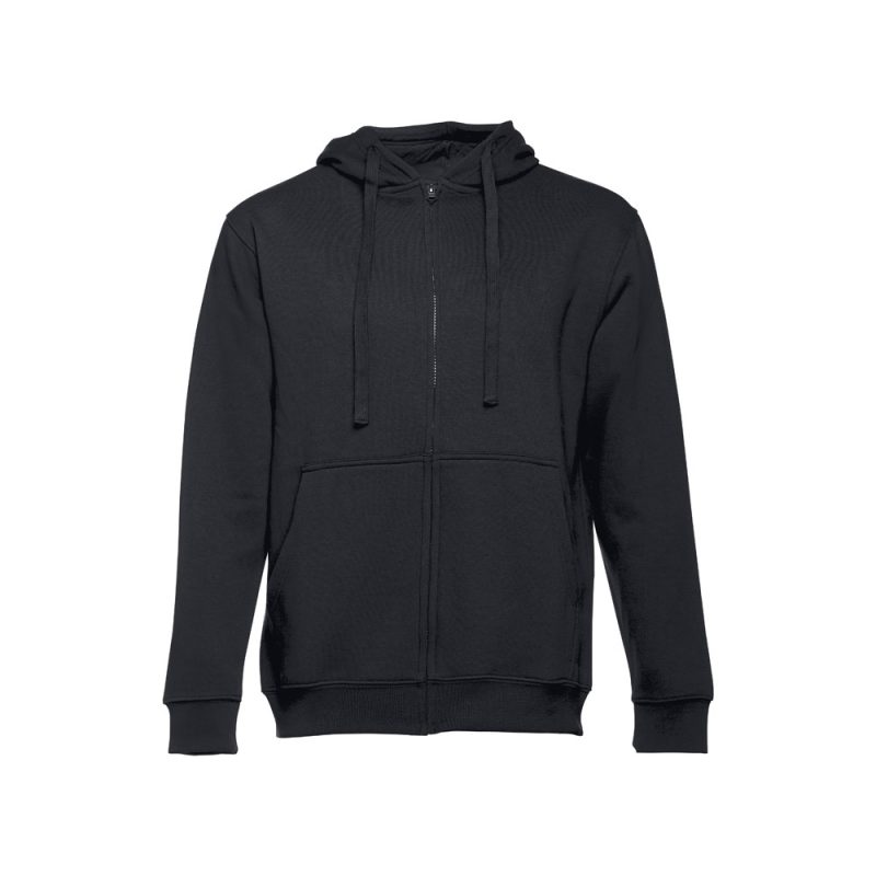 Black zip-up hoodie with front pockets