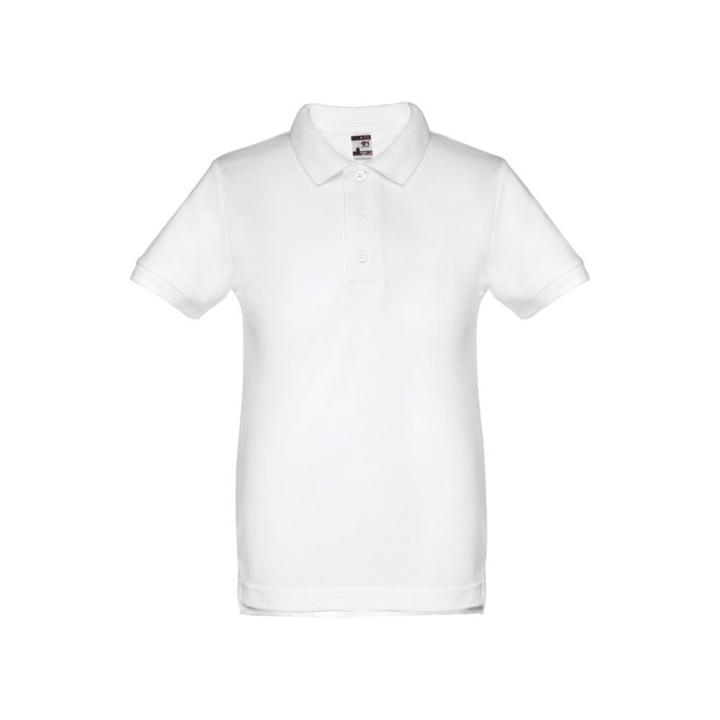 White polo shirt with short sleeves.