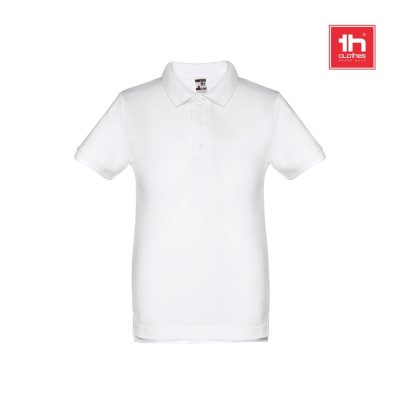 White polo shirt with short sleeves.