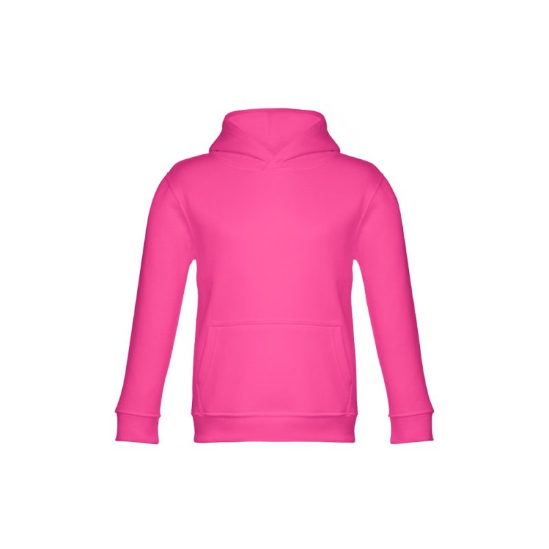Bright pink hoodie with front pocket.