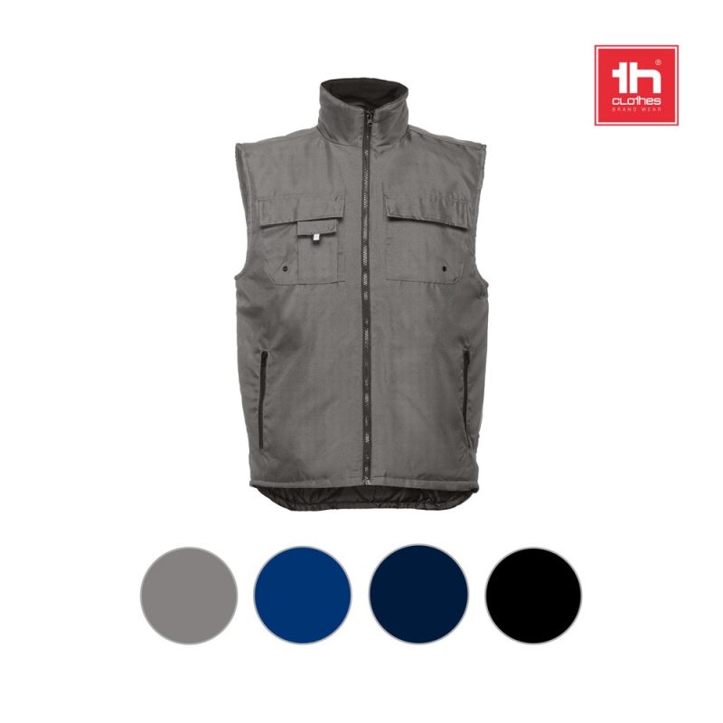 Grey sleeveless jacket with multiple colour options.