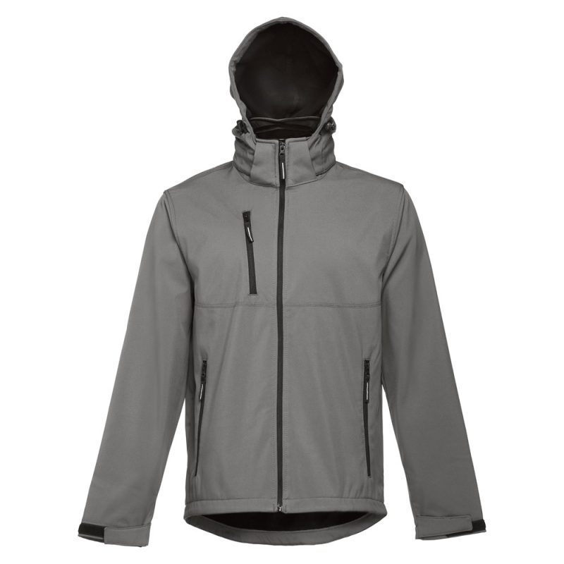 Grey hooded jacket with zip pockets