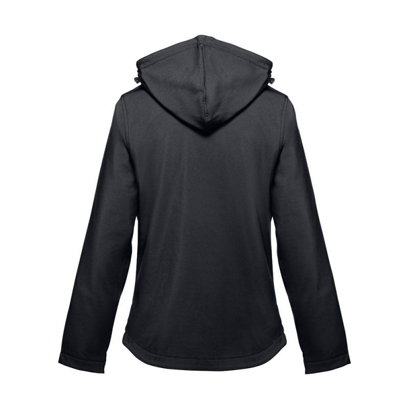 Back view of black hooded jacket