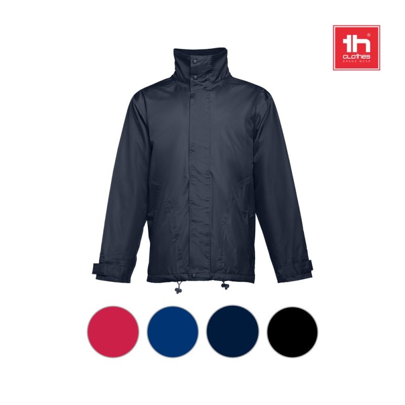 Navy men's jacket with colour options: red, blue, black.