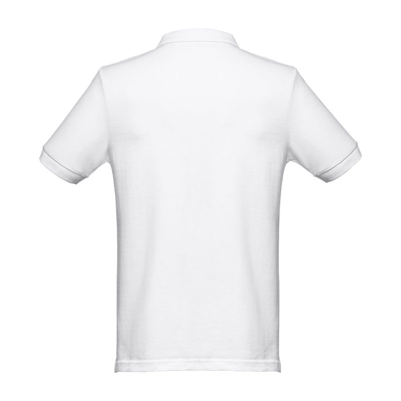 Back view of plain white polo shirt