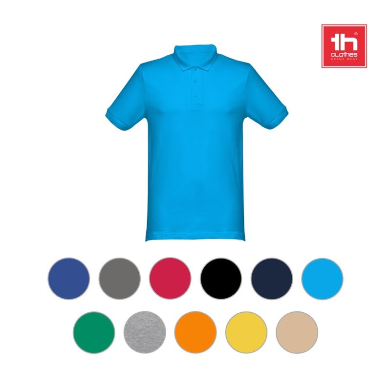 Blue polo shirt with multiple colour options.